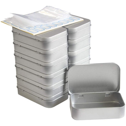 DARUITE Small Metal Tins with Lids, Rectangular Empty Hinged Tins, 12 Pcs