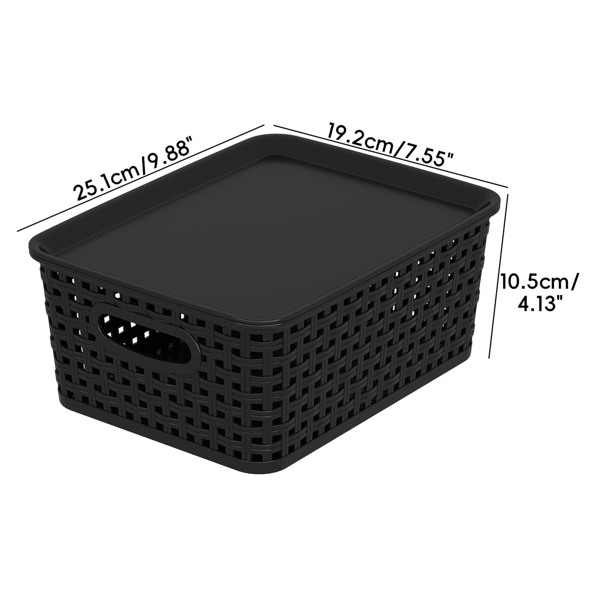 Julyeen Set of 6 Plastic Storage Baskets with Lids, Office Weave Organizer Basket Box, Black