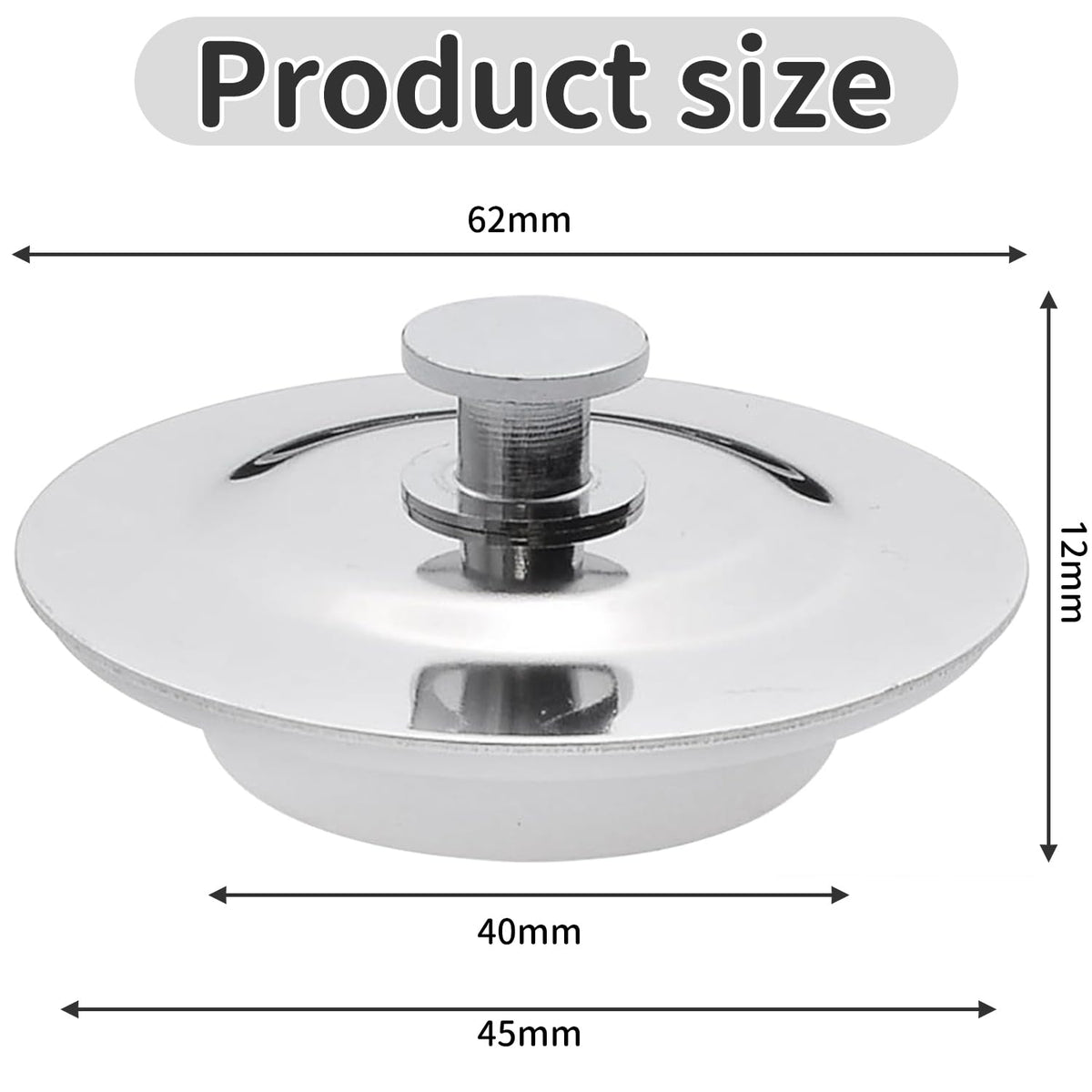 Universal Bath Plug for 40-45mm Drain Holes – Stainless Steel & Silicone Sink Stopper for Bathtubs, Kitchen & Bathroom Sinks – Watertight Seal