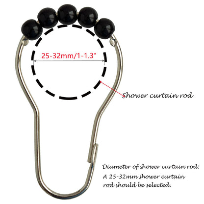 Shower Curtain Hooks Rings Stainless Steel Shower Hooks Black Acrylic roller Balls Rustproof Heavy Duty for Bathroom Curtain(Black)