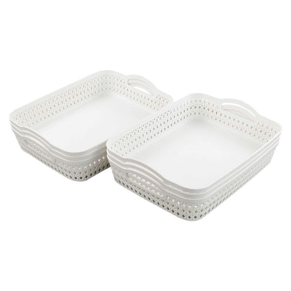 Fosly A4 Paper Storage Tray, Plastic Office Shallow Basket Set of 6, White