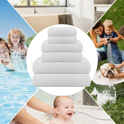 CASA COPENHAGEN Waffle 4-piece bath towel set – White, 70x140 cm, Egyptian cotton, designed in Denmark, for bathroom, kitchen & shower