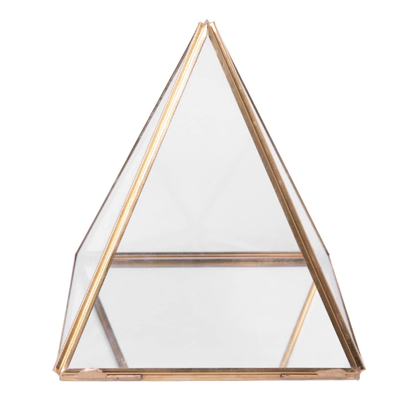 TOBEOME Glass Jewelry Box Golden Geometric Decorative Box Geometric Glass Pyramid Ring Holders for Wedding Birthday Gift L