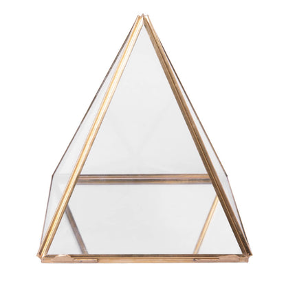 TOBEOME Glass Jewelry Box Golden Geometric Decorative Box Geometric Glass Pyramid Ring Holders for Wedding Birthday Gift L