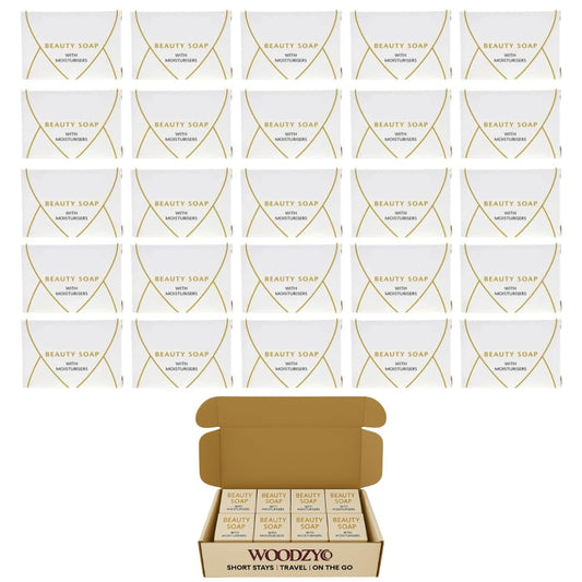 25 X Beauty Guest Soap with Moisturisers - Supplied in a WoodzyCo Sustainable Recyclable Box