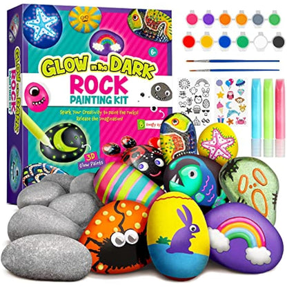 Rock Painitng Kit - Arts and Crafts for Kids - Paint Your Own Rock Sets for Kids with Glow in The Dark Painting - Gifts for Kid Ages 5 6 7 8 9 10 Years Old Boys & Girls