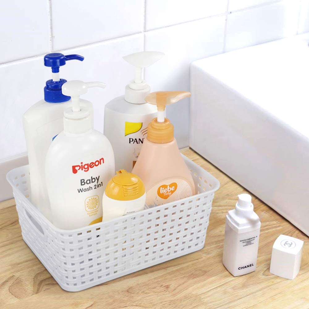 Sandmovie White Plastic Woven Ratten Baskets, 6-Pack