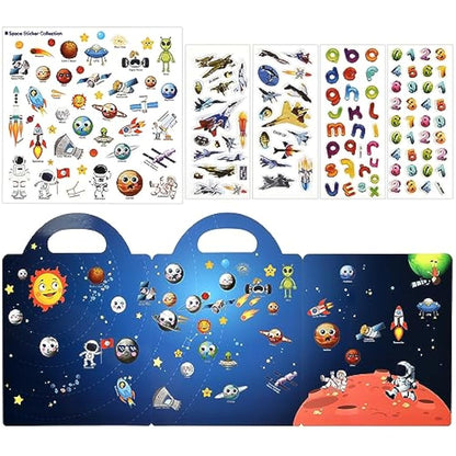 ASTARON 3D Sticker Scenes Book for Kids, 88 Pcs Reusable Space Jelly Stickers for Toddlers, Puffy Sticker Game Educational Sensory Learning Toy, Party Supplies Birthday Gift