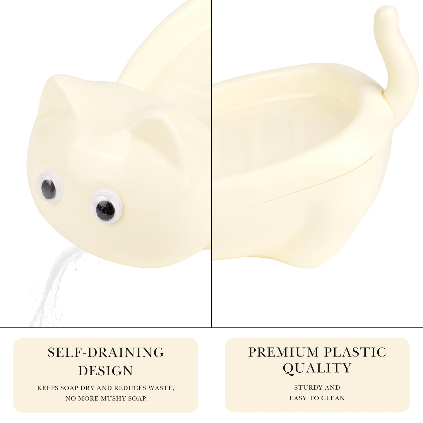 LUWOO Self Draining Soap Holder, Plastic Bar Soap Tray Container with Drainage Hole, Cute Soap Dish Soap Saver for Bathroom, Shower, Kitchen (Cream)