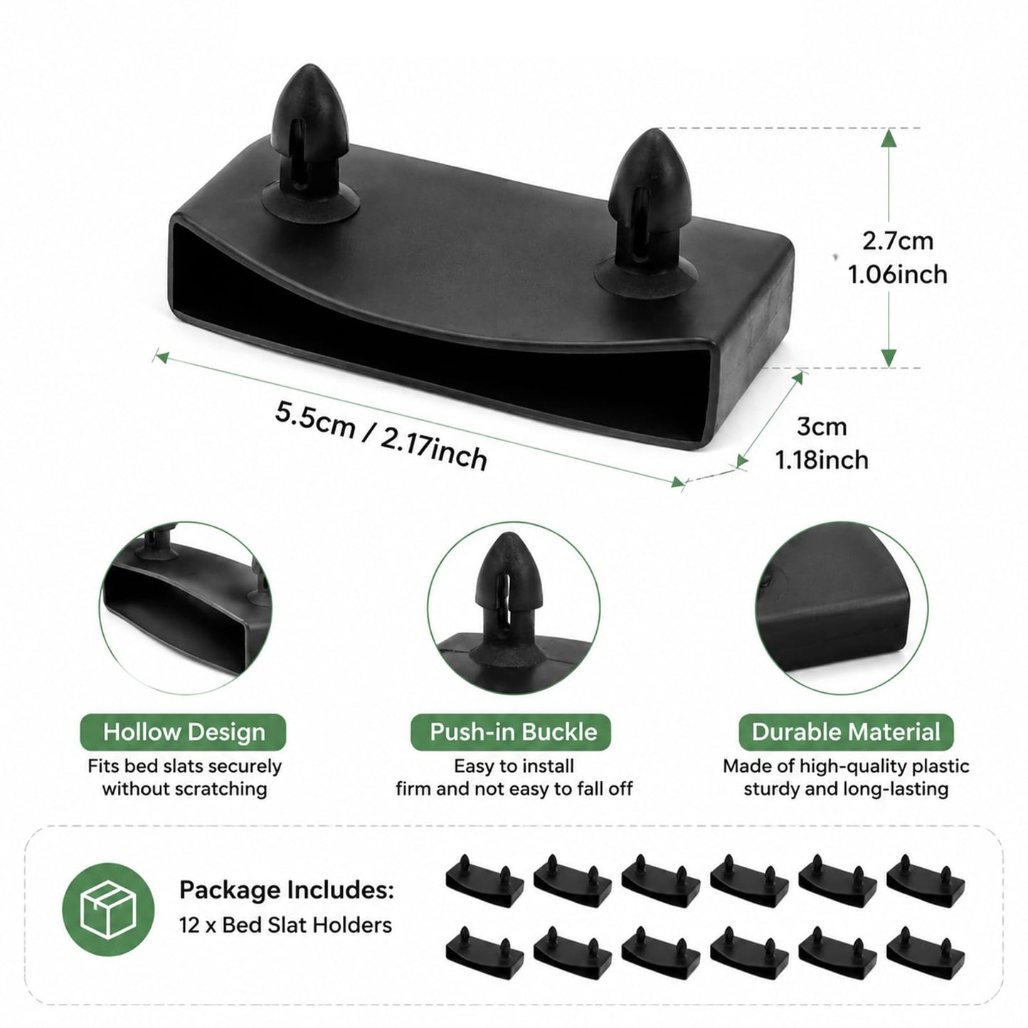 Lafefe 12 Pcs Single Bed Slat Holders for 55mm Slats, Replacement End Bed Slat Caps
