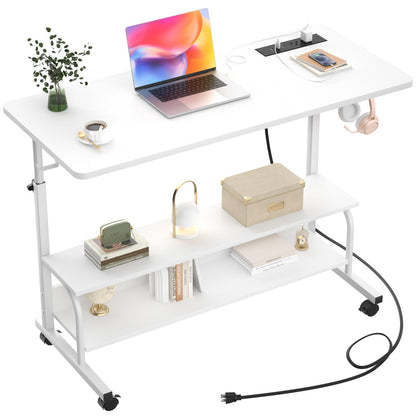 iSunirm Mobile Standing Desk with Integrated UK Power Outlets & USB Ports, Height Adjustable