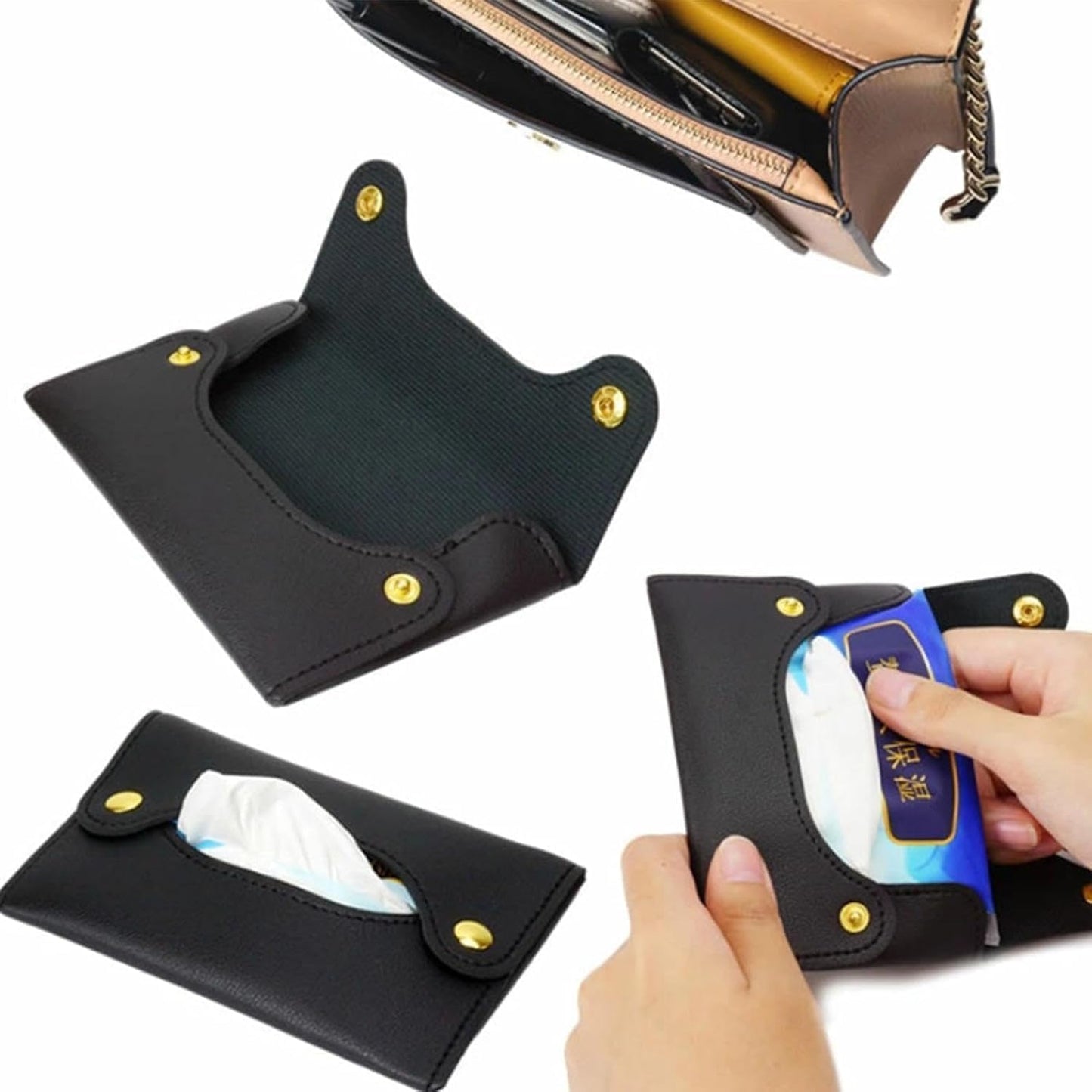 Black Pocket Tissue Holder - Tissue Holder | Travel Pouch for Tissue | Pocket Paper Towel | Tissue Bag Holder | Paper Towel Pu Leather Case