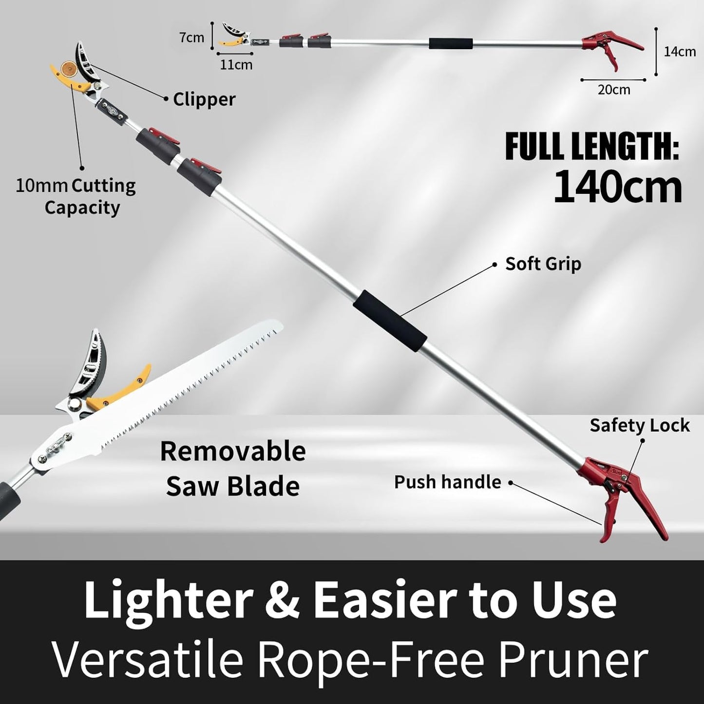 FLORA GUARD 1.4-3m Extendable Long Reach Pruner - Long Reach Pole Saw, Telescopic Fruit Picker, Long Reach Telescopic Tree Pruner - Lightweight Tree