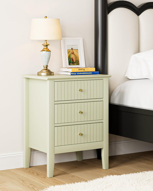HEYZOEY Bedside Cabinet with 3 Drawers, Wooden Bedside Table, Modern Side Table for Bedroom or Living Room (Green, 45 ? 35 ? 61.5 cm)
