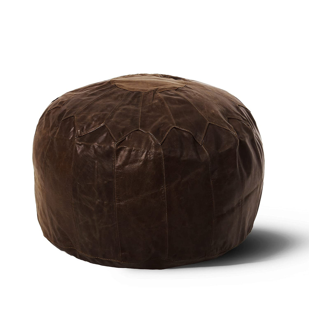 Woodland Leather Tan Morrocon Style Pouffe 17.5" Diam, Genuine Leather Designer Bean Bag Chair (Stuffed-1Piece, Brown)