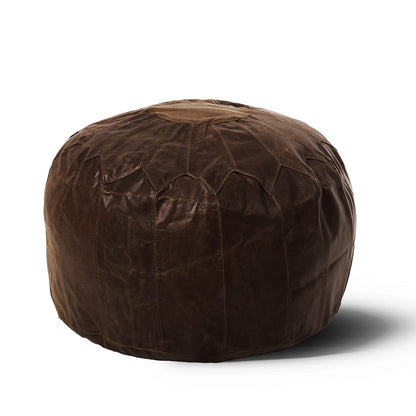 Woodland Leather Tan Morrocon Style Pouffe 17.5" Diam, Genuine Leather Designer Bean Bag Chair (Stuffed-1Piece, Brown)
