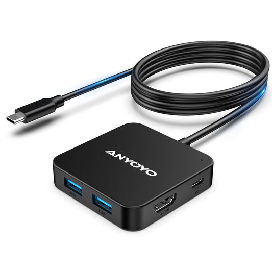 ANYOYO 6-in-1 USB C Hub (4FT Cable) ? 4K HDMI, 100W PD, 3 USB 3.0 & 1 USB-C Port, Multiport Docking Station for MacBook Pro/Air, Windows Laptop &