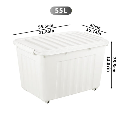 Cetomo 55L*6 Storage Boxes with Lids, Plastic Storage Box with Wheels and Secure Side Latches, Stackable & Nestable Organizer for Home, Office