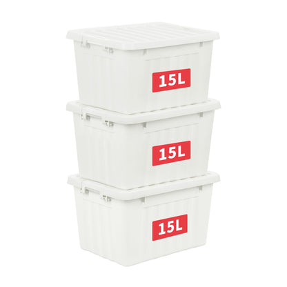Cetomo 15L*3 Storage Boxes with Lids, Plastic Storage Box with Secure Side Latches, Stackable & Nestable Organizer for Home, Office, Moving, PP