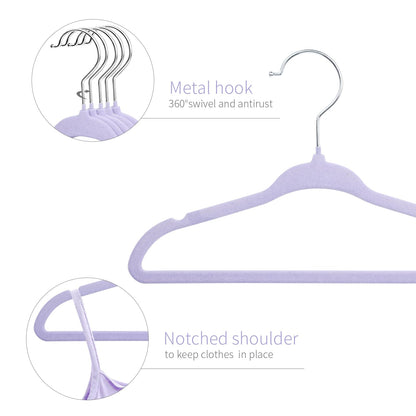 ManGotree 11" Baby Velvet Hangers Non-Slip Kids Hangers 15 Pack Purple
