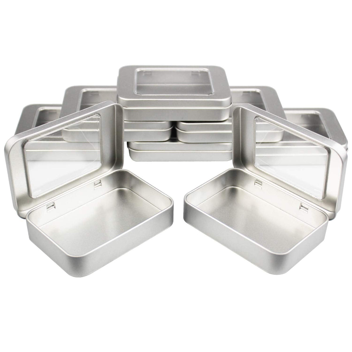 Goodma 8 Pieces Rectangular Metal Hinged Tins, Silver
