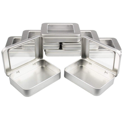 Goodma 8 Pieces Rectangular Metal Hinged Tins, Silver