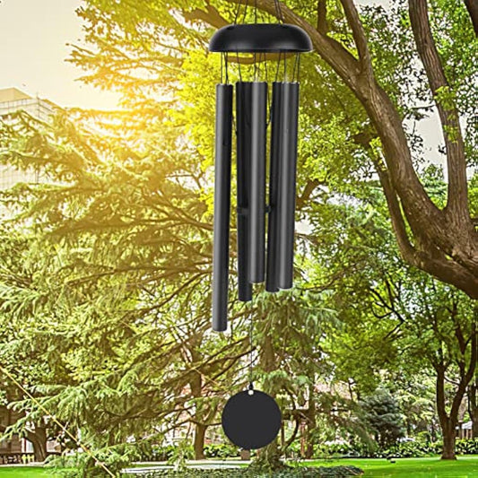 Large Wind Chimes Outdoor, Victop Deep Tone 31 inches Memorial Wind Chim 5 Hollow Aluminum Tubes Pleasant Melody Classic Retro Decor Windchimes for Garden, Home, Yard, Indoor and Outdoor Decor (Black)