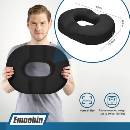 Emoobin Donut Pillow Memory Foam Seat Cushion for Office Chair, Car Seat and Wheelchair, 18 Inches Black