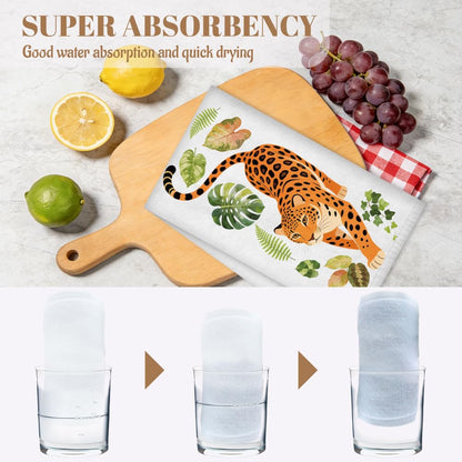 WADORN 4 Styles Leopard Kitchen Towels 16x24 Inch Microfiber Leopard Decorative Hand Dish Towels Spring Summer Soft Absorbent Quick Drying Tea Towel