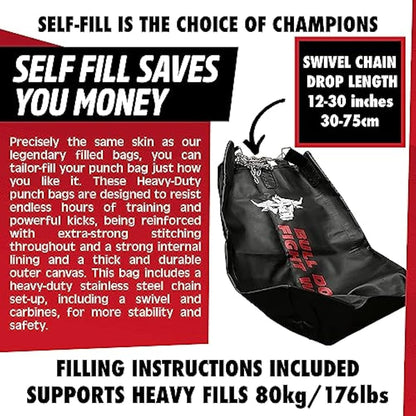 BULLDOZA Heavy-Duty Self-Fill XL Tank Punching Bag – 4ft & 5ft Boxing Bag with Chains, Swivel & Carabiners – Pro-Grade for Boxing, MMA, Kickboxing & Fitness