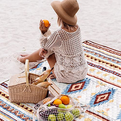 LARUTAN Extra Large Waterproof Picnic blanket 200x300cm, Foldable Beach blanket with Carry Handle, Beach Mat Cosy and Washable, for Family Holiday,