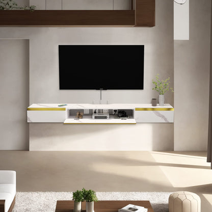 Pmnianhua Floating TV Unit, 59'' Wall Mounted TV Cabinet, Floating Shelves with 2 Drawers and 1 Door