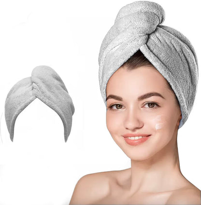 unel Microfiber Hair Towel, Fast Drying Soft and Anti Frizz Head Towel, Super Absorbent Turban Cap 65cm x 25cm (Grey, 1)