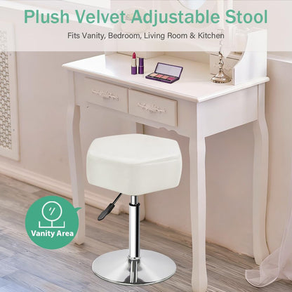 FURWOO Hexagon Beauty Stool with Velvet Cushion Height Adjustable Makeup Stool for Dressing Table Small(White)