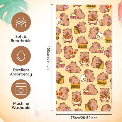 WFKKMEQ Capybara Beach Towel, Quick Dry Towels Microfibre Beach Towel Capybara Bath Towels Lightweight SwimmingTowel BeachBlanket PoolTowel Printed