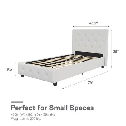 DHP Dakota Upholstered Platform Bed White Single