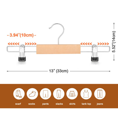 TOPIA HANGER Wooden Trouser Hangers with Clips,Wood Skirt Short Hangers