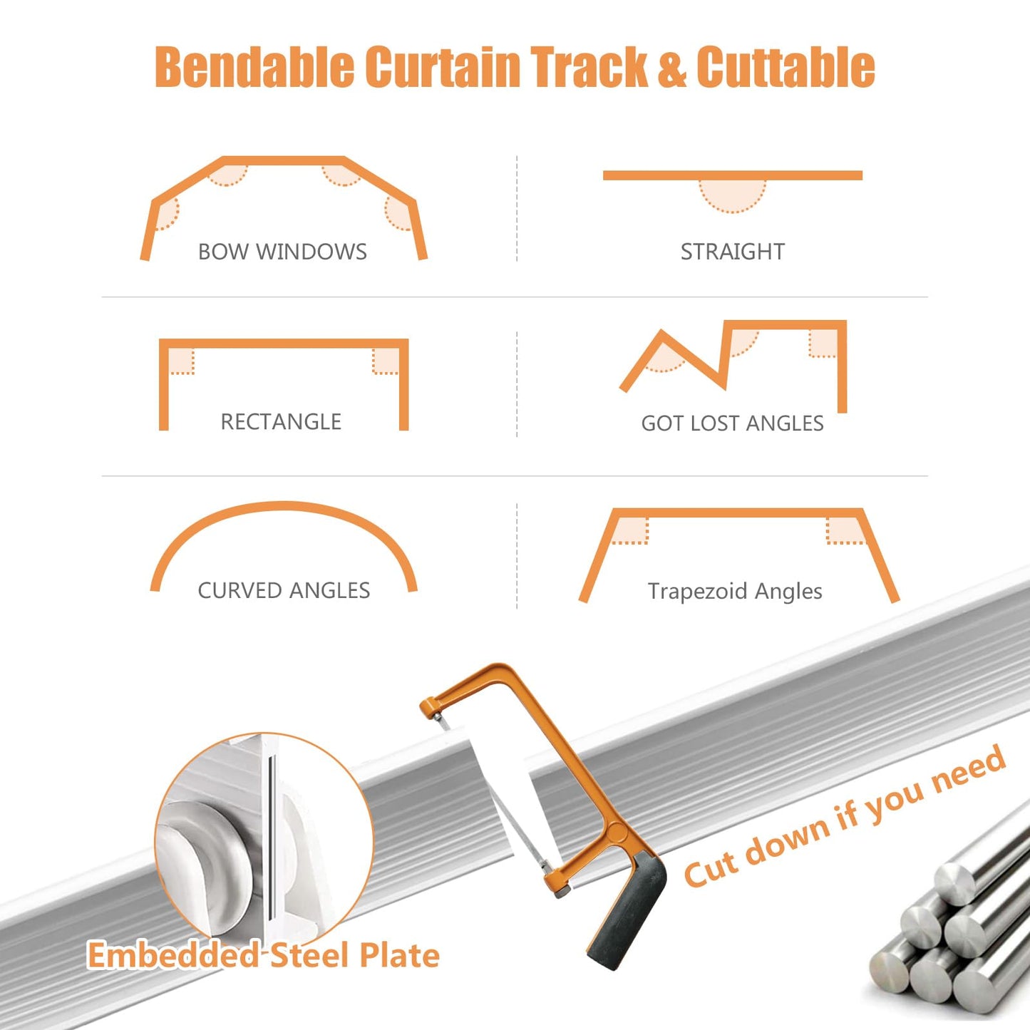 TOKPLNU Ceiling Curtain Track, Flexible Bendable Curtain Track 12Ft Curved Sliding Ceiling Track Set System for Room Divider Curtain Rail Track Wall
