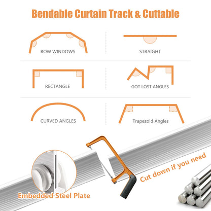 TOKPLNU Ceiling Curtain Track, Flexible Bendable Curtain Track 12Ft Curved Sliding Ceiling Track Set System for Room Divider Curtain Rail Track Wall