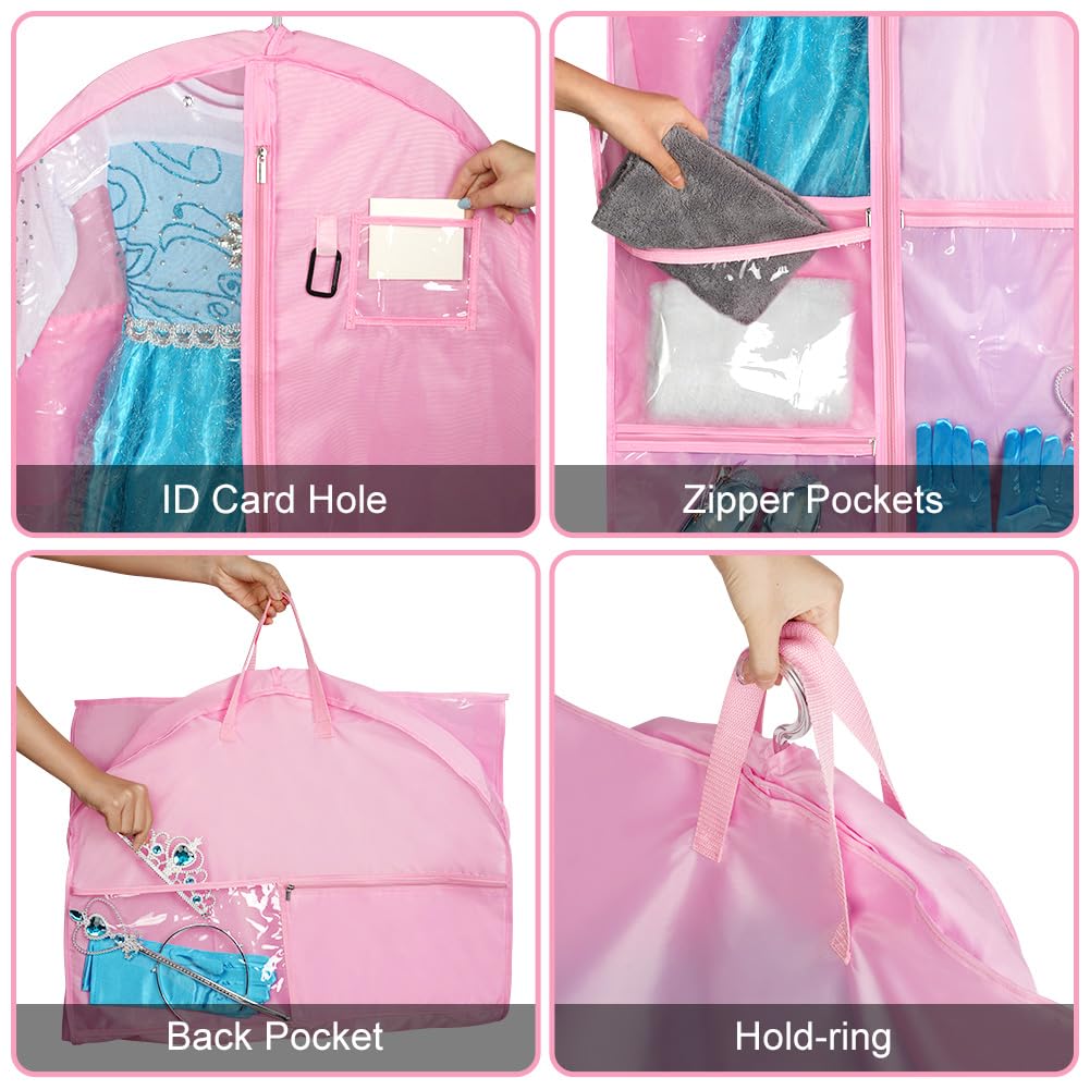 OSDUE Clothes Covers, 40 inch WaterproofHanging Garment Bags with 5 Zipper Pocket and ID Slot Pockets Foldable Kids Dance Costume Garment Bag Travel