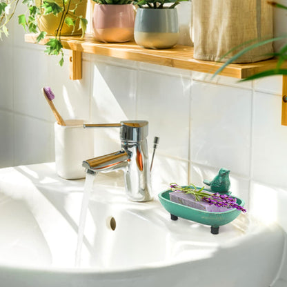 Sungmor Heavy Duty Cast Iron Hand Soap Holder - Lovely Bird Shaped & Antique Green Finish