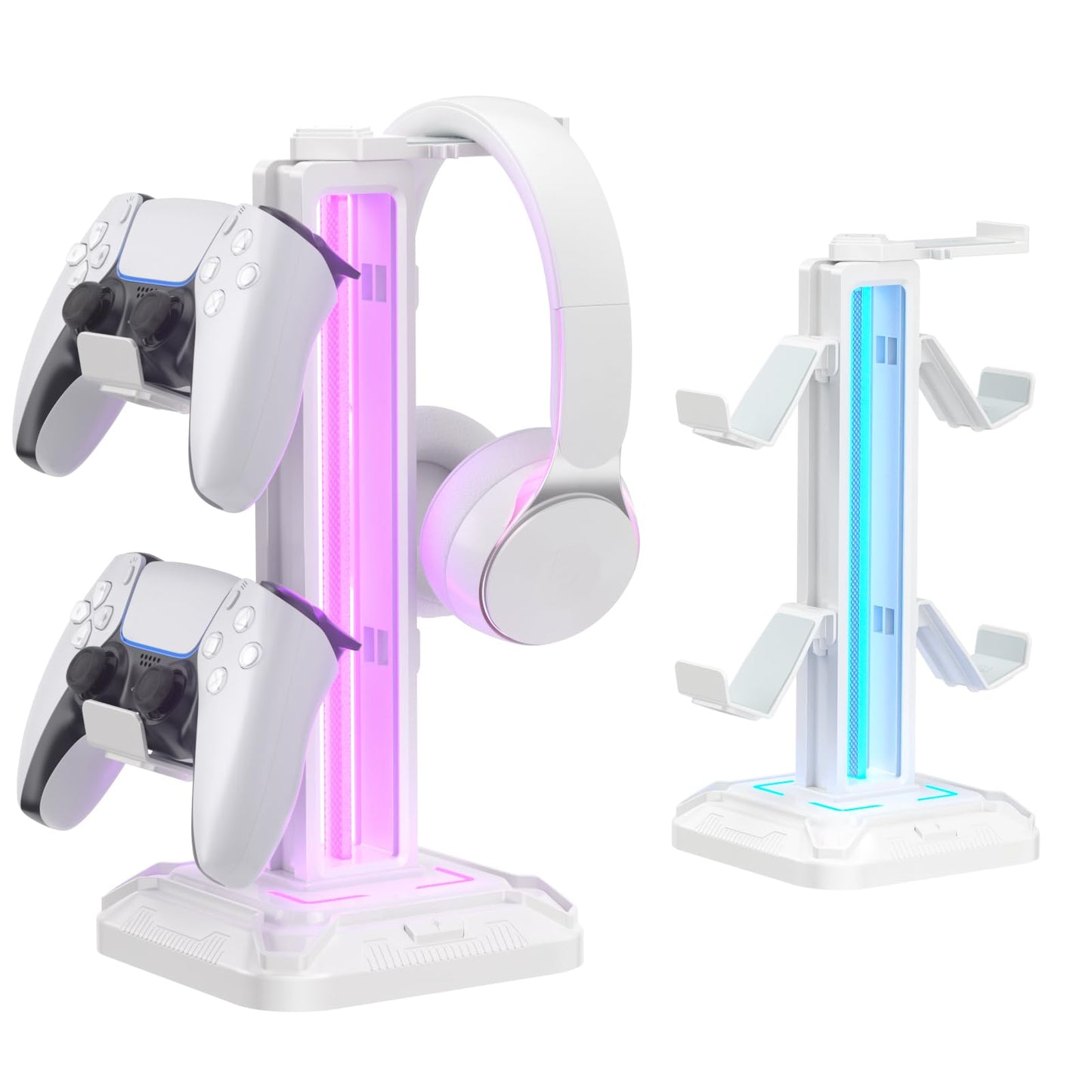 KDD Headset Stand with 9 Light Modes - Gaming Controller Holder for Desk - Rotatable Headphone Stand & Detachable Controller Hook for Gamer Gaming PC