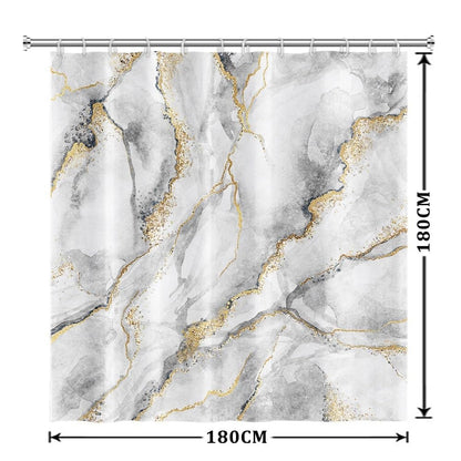 Xiaoterna Marble Shower Curtain 3D Grey Gold Bathroom Curtain Luxury Modern Abstract Grey Marble Golden Dots Water Repellant Machine Washable Shower