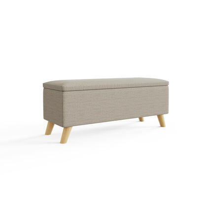 GFW Secreto Ottoman Storage Bench in Natural Fabric, Upholstered Footstool with Wooden Legs & Hidden Storage