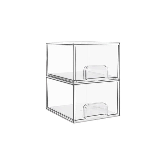 Vtopmart 2 Pack Clear Small Stackable Storage Drawers, Acrylic Bathroom Makeup Organiser, Plastic Storage Box For Vanity, Under Sink, Kitchen