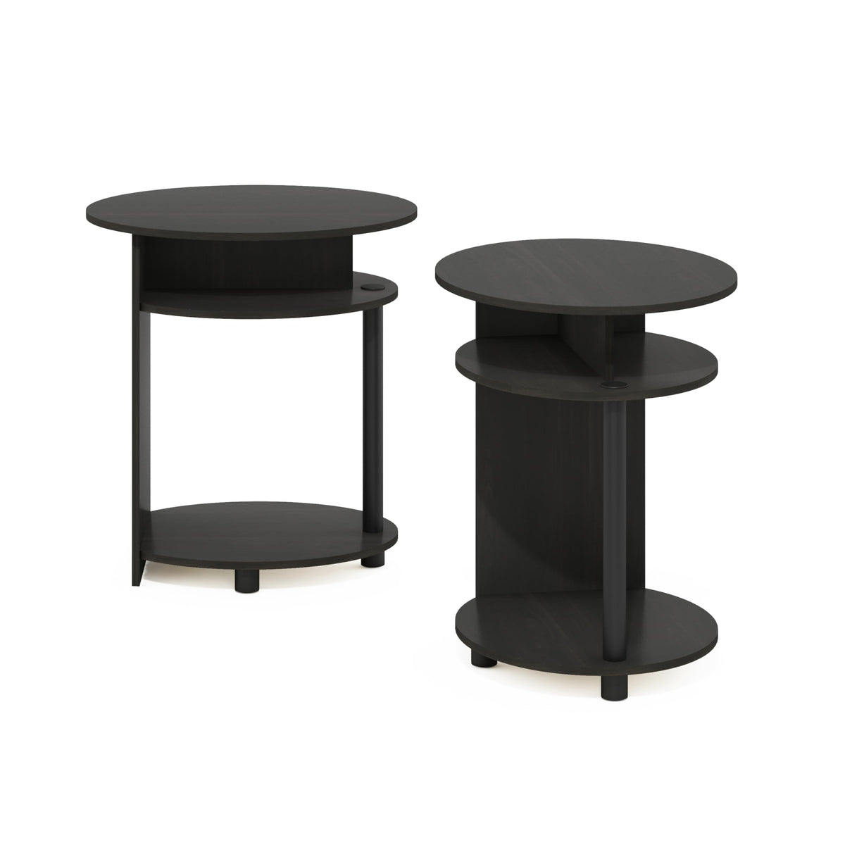 Furinno JAYA Side Table Set of 2, 3-Tier Round End Table with Oval Tabletop, Night Stand, Bedside Table with Open Shelf, for Living Room, Bedroom