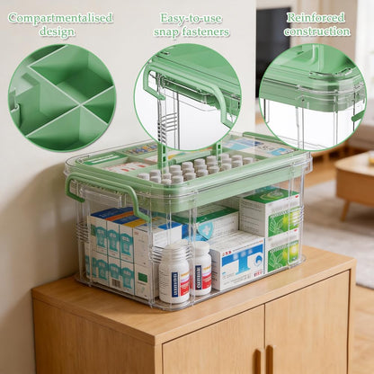 SINBINTA 2-Pack Clear Plastic Medicine Storage Organiser (Green)