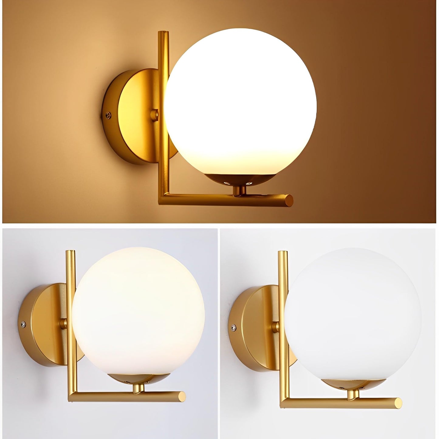 KRUIHAN Modern Gold Wall Lights,Indoor Wall Lighting Fixtures with Glass Shade,LED Wall Sconces Wall Mounted Lamp for Bedroom Bedside Hallway Living