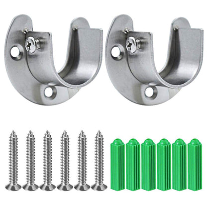 Pveath 2 Pack Stainless Steel Closet Pole Sockets, Heavy Duty Closet Rod End Supports Flange Rod Holder with Screws, U Shaped