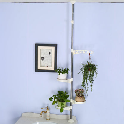 BAOYOUNI Indoor Plant Pole Stand Tension Rod Hanger Window Sill Flower Display Rack Holder Adjustable Corner Vertical Storage Organizer with 3 Trays &